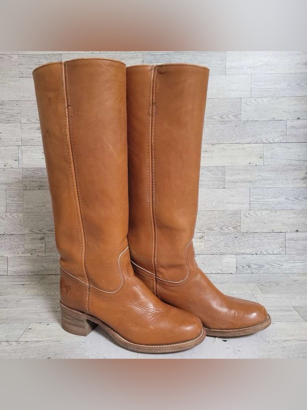 Womenโs Frye Tall Knee High Campus Boots Brown Leather Western USA Made Size 8